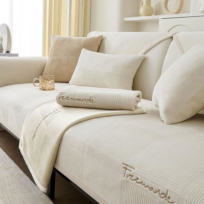 Housse canapé angle forme L 1/2/3/4 places - polyester maille extensible antidérapante - Beige la housse mesure 70 x 70 x 1 cm