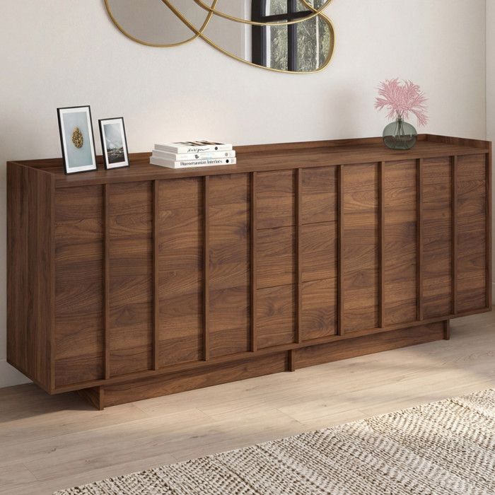 Buffet ROSIE 4 portes et 3 tiroirs façon noyer minimaliste