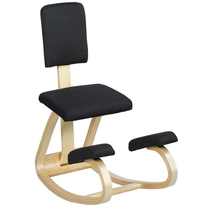Chaise à genoux ergonomique en bois de bouleau avec dossier tabouret à bascule noir pour bureau