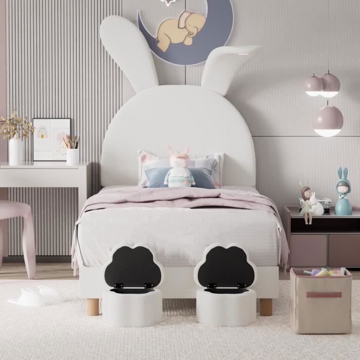 Lit Enfant 90x200 En Forme D'ours - Velours Doux - Décoration Chambre Ludique