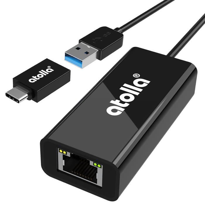 Atolla Adaptateur USB Ethernet RJ45 Réseau Adaptateur à 1000 Mbps LAN USB avec Adaptateur USB C pour Macbook, Nintendo Switch etc.
