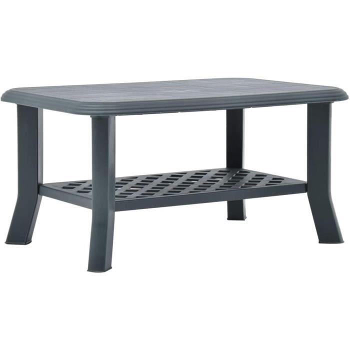 Table Basse Salon-Table Basse de Jardin 90 x 60 x 46 cm en Plastique Vert Étagère de Rangement Incluse A158