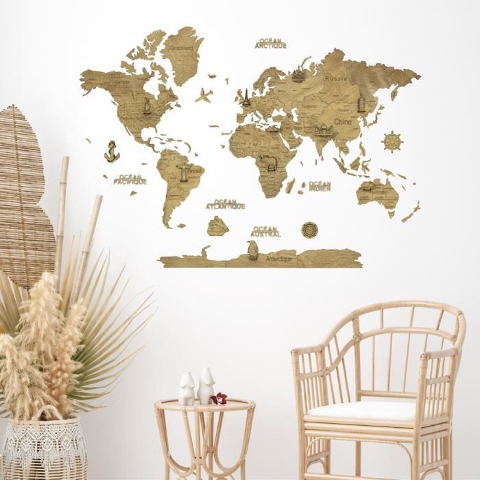 Décoration Murale | Carte du monde en bois 2D Foncée S (80*55 cm) Creatifwood