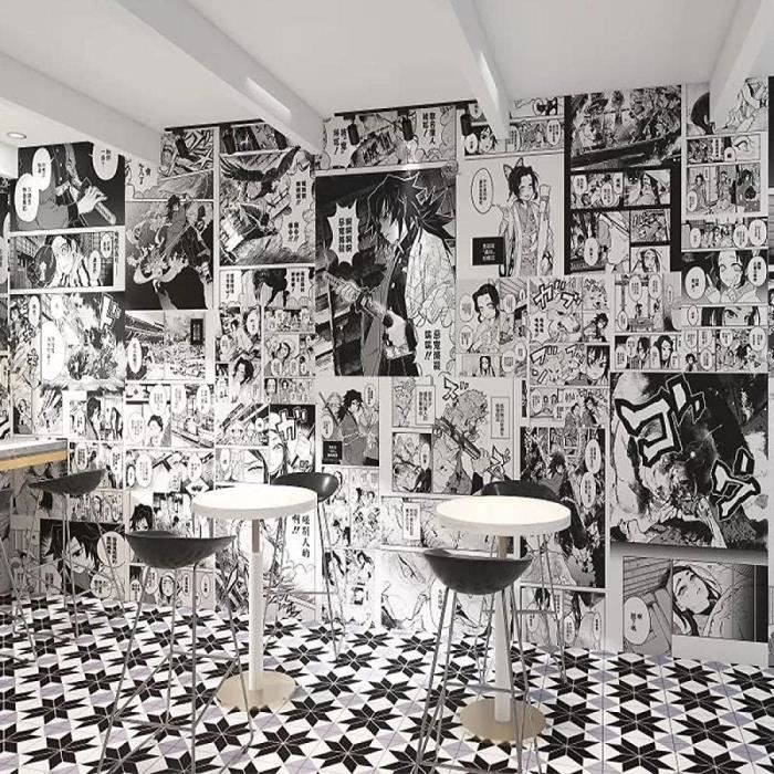 Anime Demon Slayer Papier Peint Chambre Salle D'Étude Chevet Fond Mur  Université Dortoir Noir Et Blanc Manga Fond D'Écran : : Bricolage