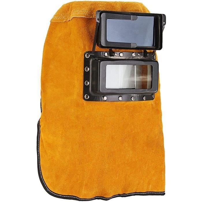 Cagoule De Soudage En Cuir Avec Filtre à Obscurcissement Automatique - Masque De Soudeur, Lentille 10.8x4.5 Cm | Protection Visage Et Cou Contre étincelles Et Chaleur