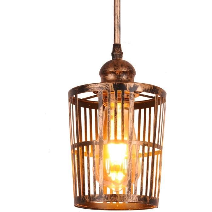 Suspension Industrielle Vintage E27 - Luminaire Cage Métal Blanc Retro Pour Plafond, Style Nordique Élégant