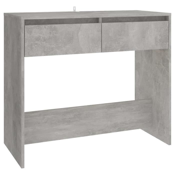 Table console - Ingénierie - 89x41x765 cm - 2 tiroirs - Gris béton - Meuble dentrée