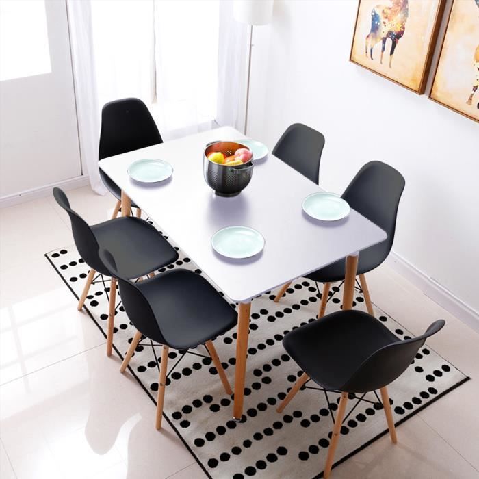 Table à manager blanc avec 6 chaises LUXS noir L110*l60 cm Scandinave Design