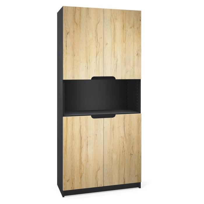 Vladon Armoire de bureau Rangement Logan V2- Corps en Noir mat - Façades en Chêne Nature Vladon Armoire de bureau Rangement Logan V2- Corps en Noir mat - Façades en Chêne Nature