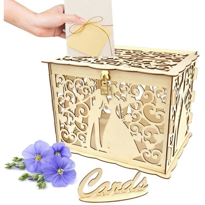 Boîte à Carte de Mariage en Bois 24,8 x 19,8 x 18,7 cm Boite à Carte