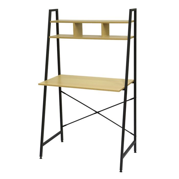 Toilinux - Bureau Colorado avec 2 étagères en MDF et Métal - Beige et Noir Toilinux - Bureau Colorado avec 2 étagères en MDF et Métal - Beige et Noir