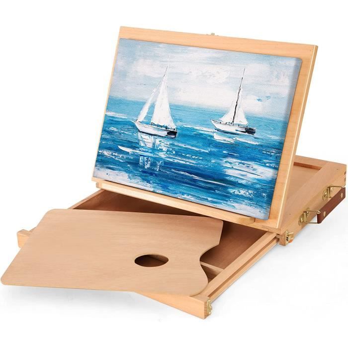 Meeden Grand chevalet en bois français avec tiroir pour professionnels, artistes et peinture en déplacement, peut contenir une toile jusqu'à 86,4 cm