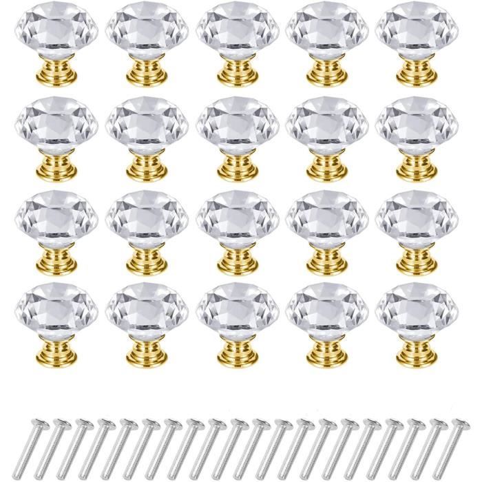 Poignee de meuble cuisine Bouton de Meuble Cristal 20 Pcs 30mm Poignées Boutons Transparent Diamant Cristal Bouton de Porte Meuble