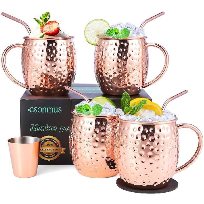 Comprend 4 gobelets en cuivre de 550 ml Hossejoy Moscow Mule Lot de 4 gobelets en cuivre Moscow Mule la f/ête le bar un cadeau id/éal pour la maison 4 pailles