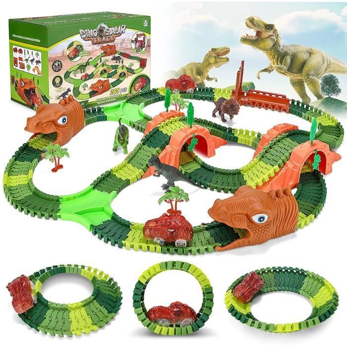 Fajiabao Voiture Dinosaure Jouet Enfant 3 Ans - Circuit Dinosaure Voiture  Enfant, Dinausore Jouet avec Lumières Applique à Circuit Voiture Enfant