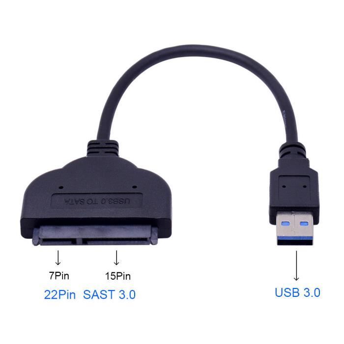 Très rapide USB 3.0 vers SATA 22 broches 2.5  Disque dur Câble adaptateur  SSD 10CM - Cdiscount Informatique