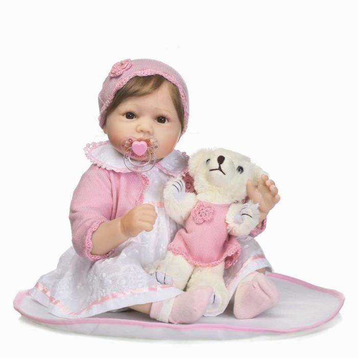 55cm Silicone Souple Poupee Reborn Bebe Nouveau Nee Jouet Perruque Brune Fille Cadeau Pour Les Enfants Cdiscount Jeux Jouets