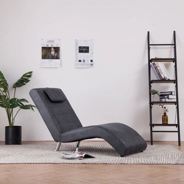 Chaise longue - vidaXL - Similicuir daim - Gris - Ergonomique - Rembourrage épais