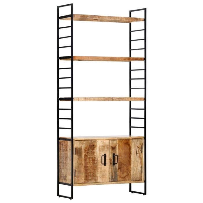 Bibliothèque - VIDAXL - 80x30x180 cm - Bois de manguier brut - 3 étagères - Style industriel