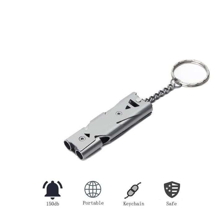 Nai-style Urgence en Acier Inoxydable Ext/érieur Sifflet de Survie Gadgets Haute Sifflet Arbitre Sifflet Sifflet de Secours Double Tubes Sifflet M/étal Haute D/écibel Ext/érieur de Survie de Signal