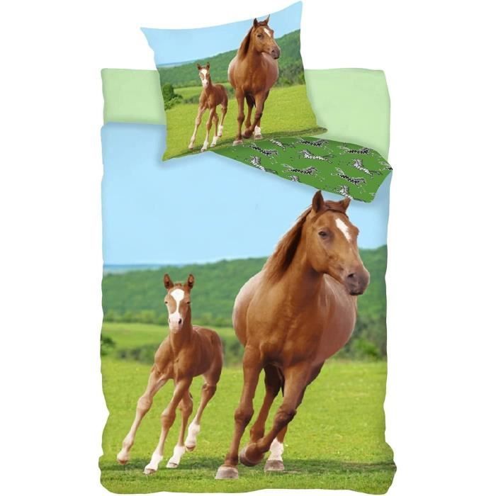 Parure De Lit Enfant Vintage - Poney Vert, Coton, 120x168 Cm