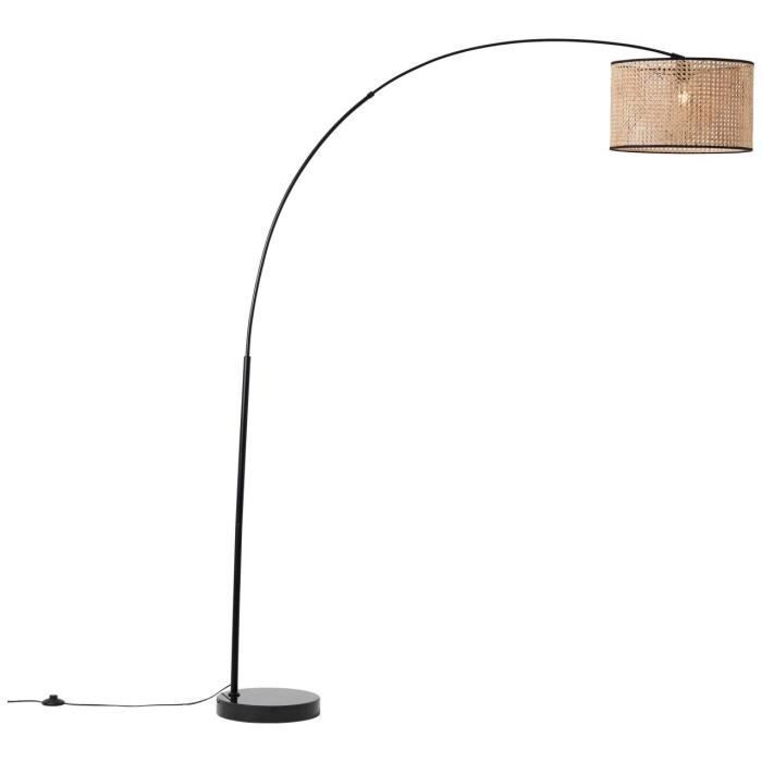 Lampadaire - Brilliant - WILEY - 200 x 43 x 160 cm - E27 1x42W - bois clair et noir - métal et rotin