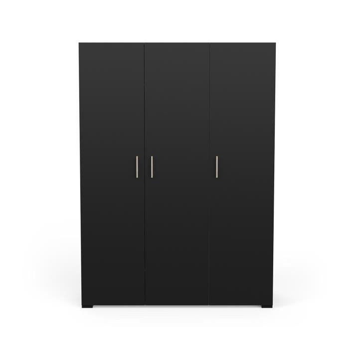 armoire 3 portes avec penderie et lingère - l134,6 cm - 134,6 cm x 51,7 cm x 185,7 cm - izzy chêne artisan / noir