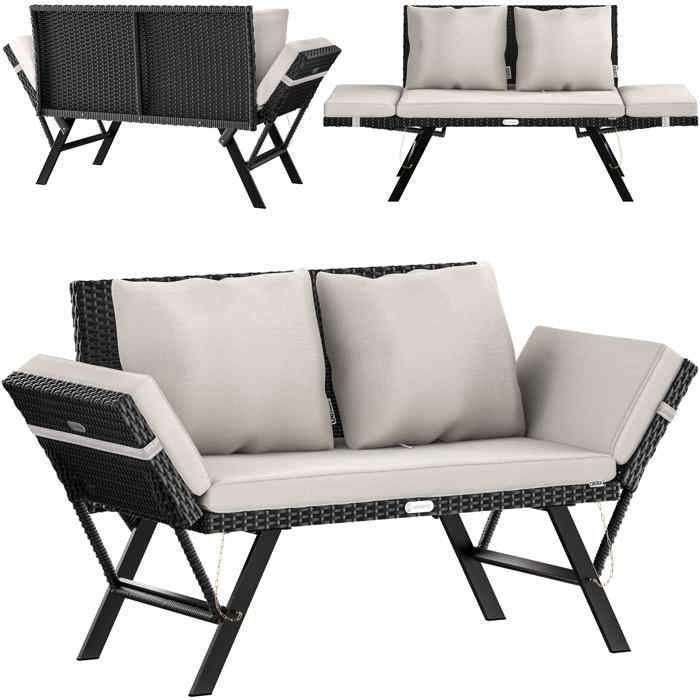 Banc de jardin en polyrotin CASARIA® avec fonction chaise longue Accoudoirs réglables Extérieur Jardin Terrasse Balcon Canapé Banc de jardin en polyrotin CASARIA® avec fonction chaise longue Accoudoirs réglables Extérieur Jardin Terrasse Balcon Canapé