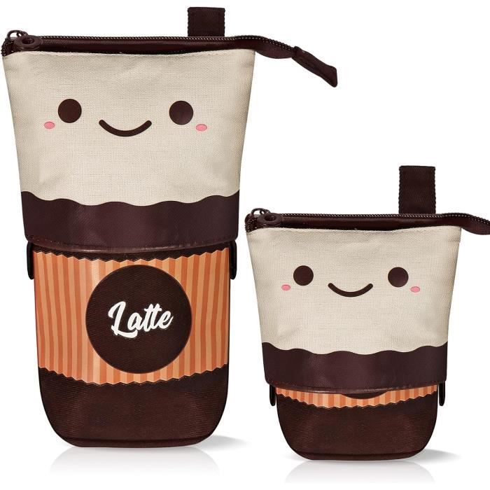 Trousse à Crayons Sur Pied Télescopique - Boîte à Stylos Rétractable Design Thé Au Lait, Toile Rose | Pour école, Bureau, Rangement Maquillage