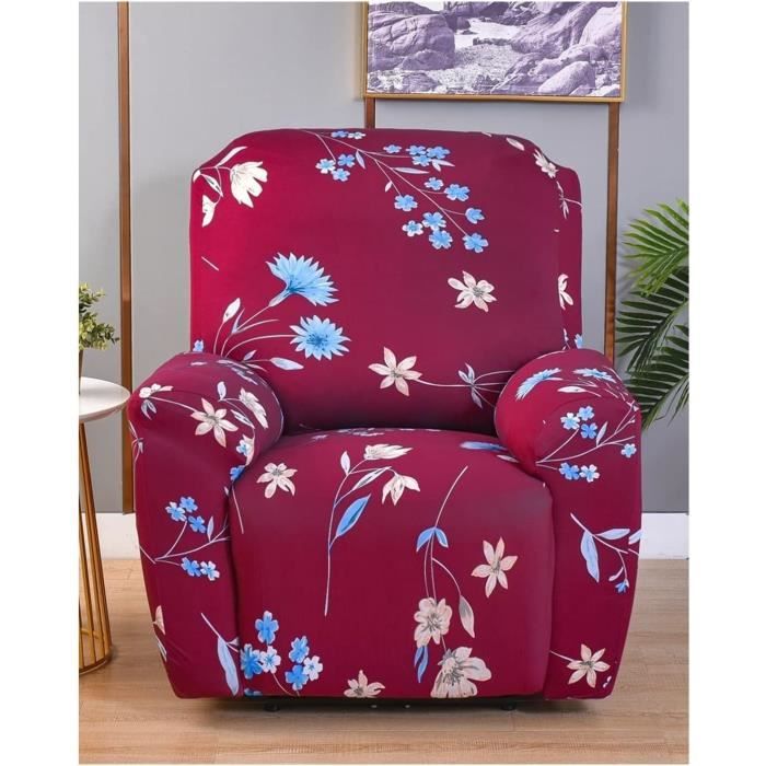 Hearda Housse Fauteuil Inclinable 1 Place – Imprimé Fleurs Élégant, Extensible 4 Pièces Avec Poches Latérales, Protection Anti-Taches & Usure, Style Rose Doux