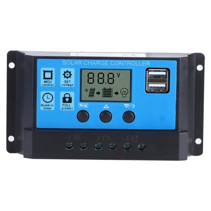 Contrôleur Charge Solaire PWM 30A - Écran LCD, Réglable, 12V/24V, 2 Ports USB - Pour Maison, Bateau, Camping