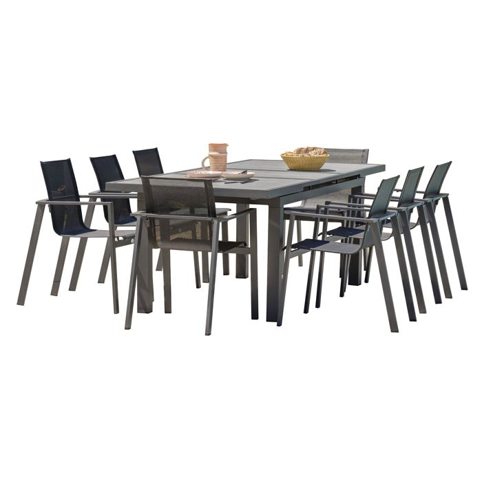 Ensemble repas de jardin 8 places en aluminium - Gris anthracite - VENISE