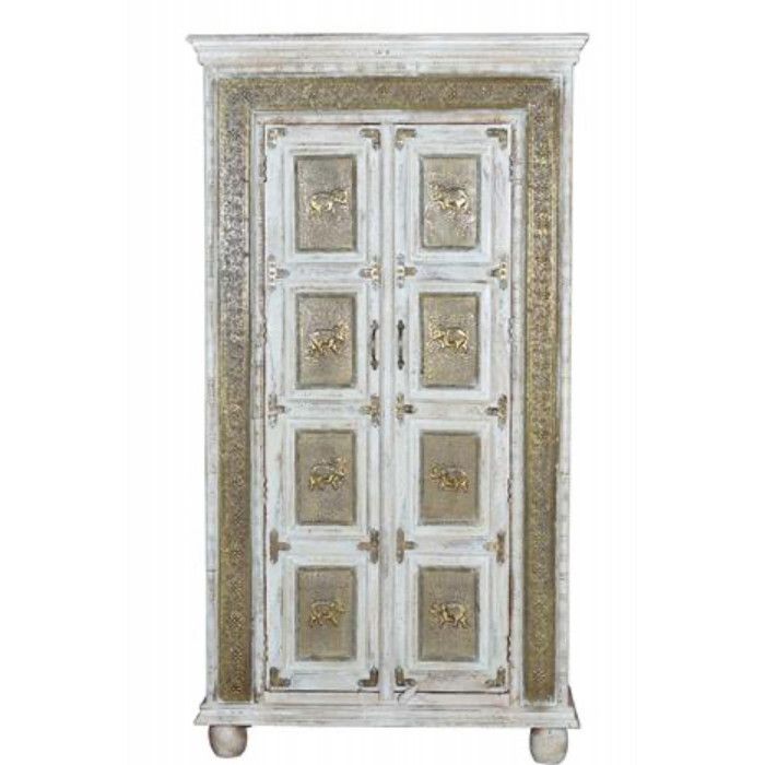 Armoire 2 portes - Giner y Colomer - Bois de manguier - Blanc délavé - Détails bronze