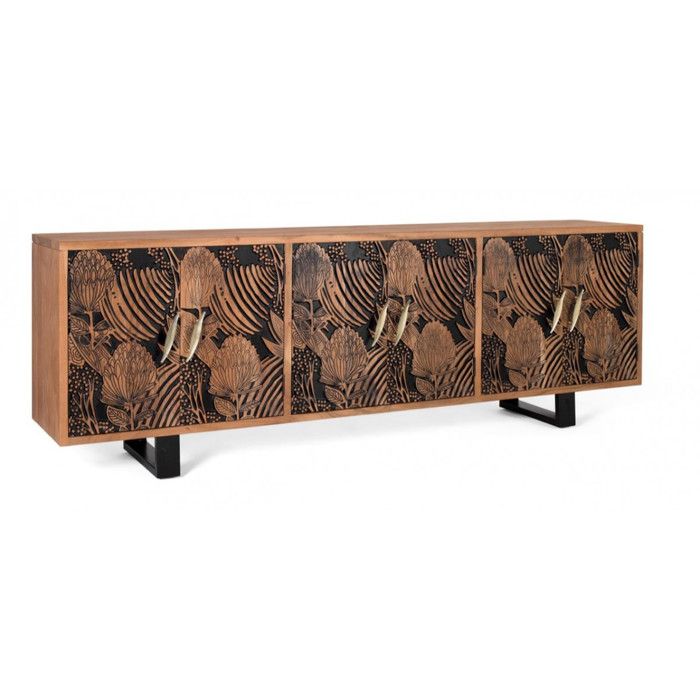 Buffet 6 portes - Giner y Colomer - Acacia naturel et noir - Pieds métalliques - 220 cm