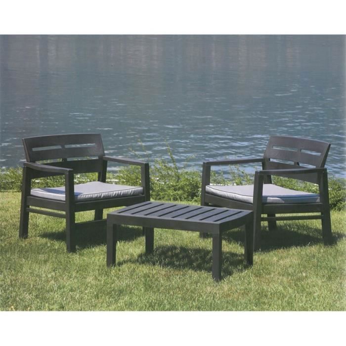 Salon de jardin - DMORA - 2 fauteuils 1 table basse - Anthracite - Made in Italy Salon de jardin - DMORA - 2 fauteuils 1 table basse - Anthracite - Made in Italy