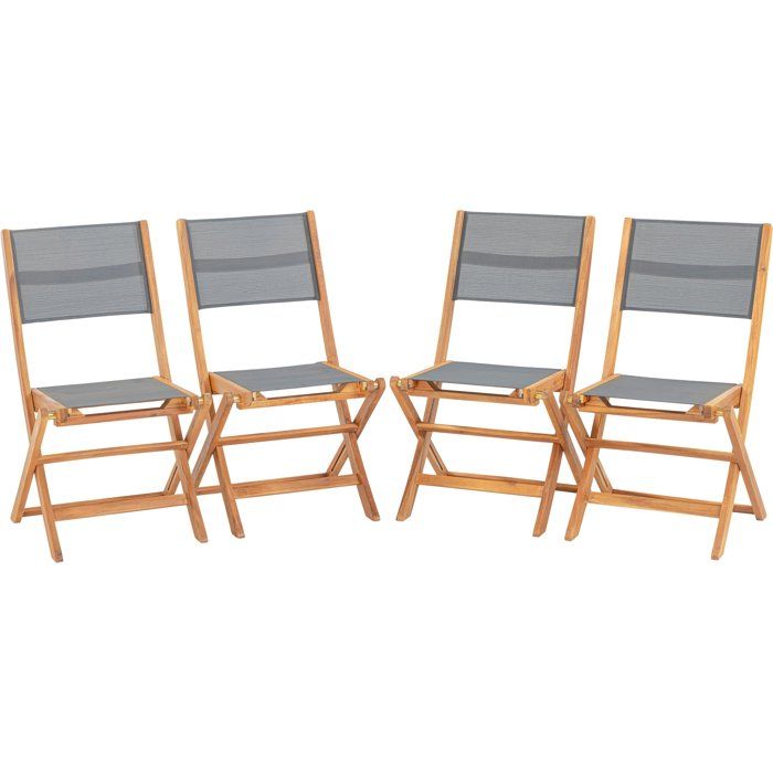 Lot de 4 chaises de jardin pliantes en bois dacacia FSC - EDEN - Assise textilène - Gris - 58 x 58 x H90 cm