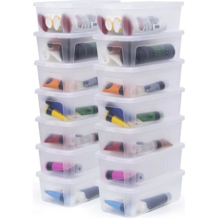 iris ohyama, petites boîtes plastique, 5l, lot de 14, mcb-5, transparent, clips de fermeture- l34 x p19 x h11 cm
