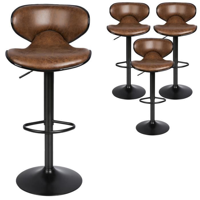 Tabouret de bar avec dossier - JEOBEST - GOLDCMN - Marron - Lot de 4 - Intérieur - Contemporain - Design Tabouret de bar avec dossier - JEOBEST - GOLDCMN - Marron - Lot de 4 - Intérieur - Contemporain - Design