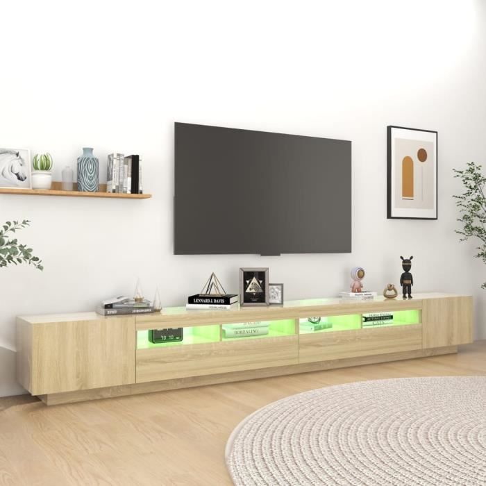 Meuble TV KIMISS - Chêne sonoma - LED RVB - 300x35x40 cm
