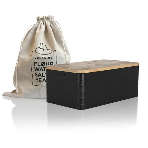 Boîte à Pain LARS NYSM Ægte - Avec Sac En Lin Et Couvercle Bambou Planche à Découper - Carbon Black 36x19x13cm