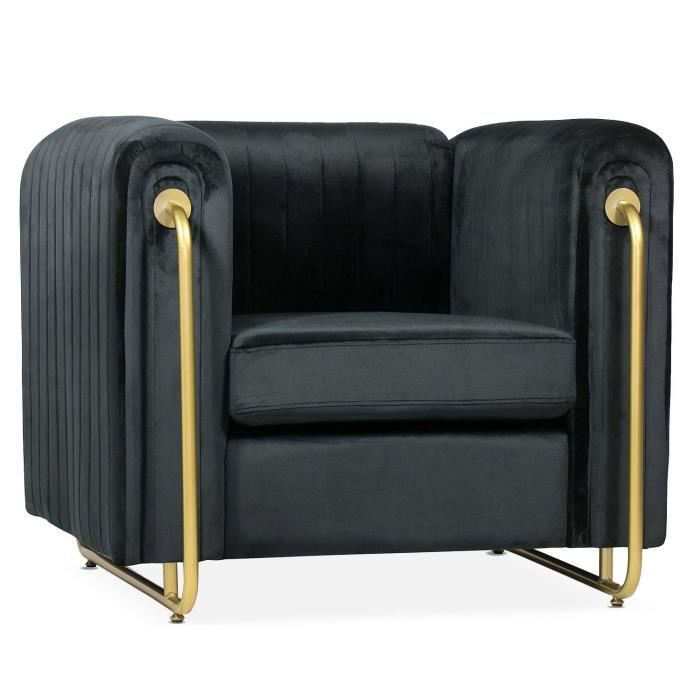 fauteuil art déco edward cadre en métal doré et velours noir