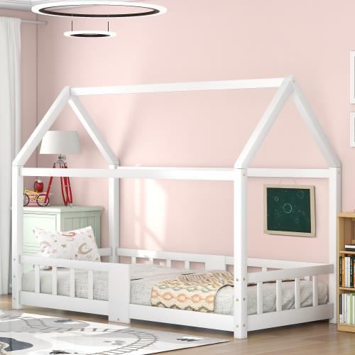 Lit Au Sol Enfant Merax 140x200 Cm – Avec Clôture Et Porte, Pin Massif | Sans Matelas, Hauteur 60 Cm