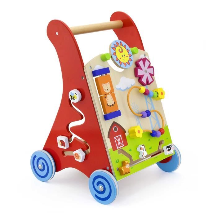 Chariot A Pousser Chariot De Marche Jeu Educatif En Bois Bebe Enfant 18 M Rouge Cdiscount Jeux Jouets