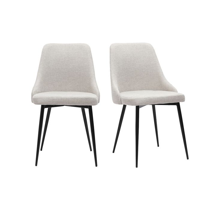 Miliboo - Chaises design en tissu effet velours beige naturel et métal noir (lot de 2) CULT