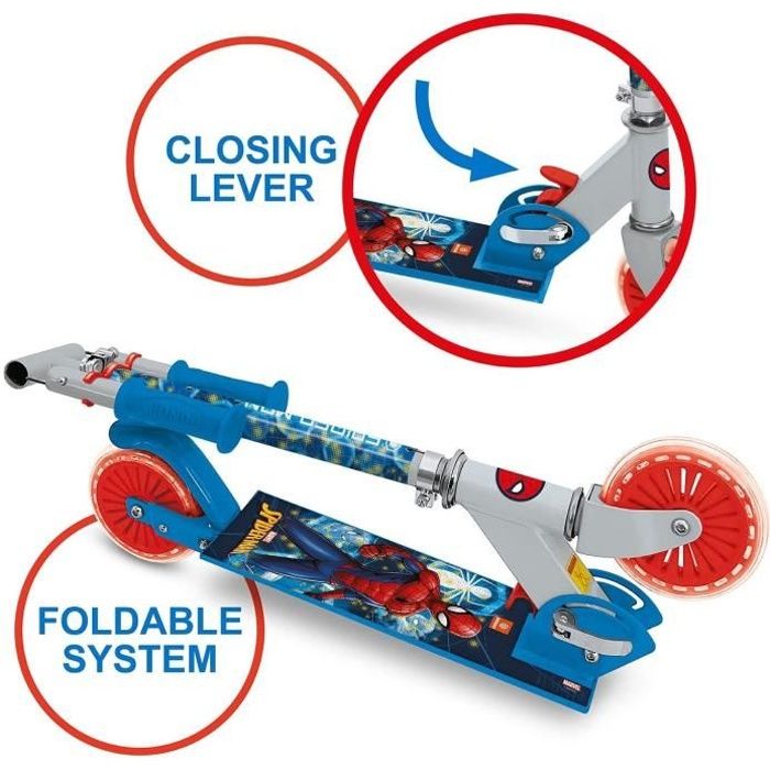 Paso Trottinette pour enfants à partir de 6 ans - Trottinette de ville pour filles et garçons - Trottinette pour enfants avec motif Spiderman ABEC 7 - Roues en polyuréthane - Hauteur