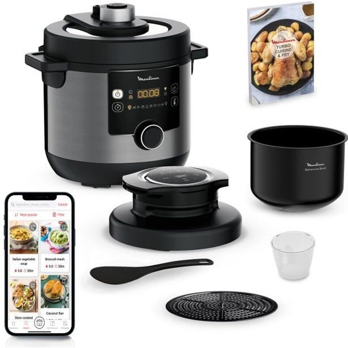 MOULINEX CE778810 Multicuiseur Couvercle Turbo-Crisp 15 programmes auto Cuisson pression Application dédiée Turbo Cuisine &
