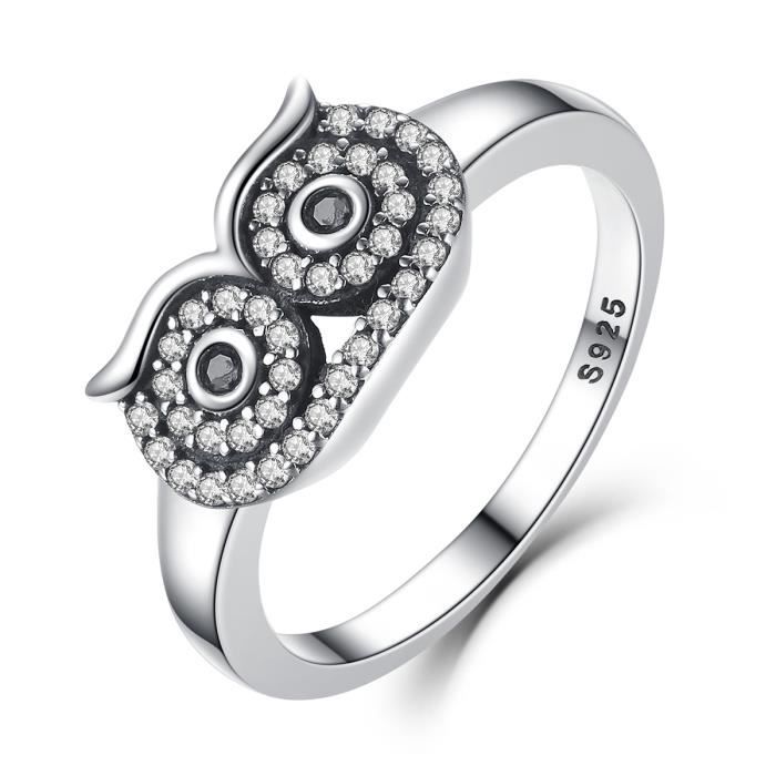 Bamoer Véritable Argent Sterling 925 Empilable Anneau Coeur Noir Zircone cubique Bagues