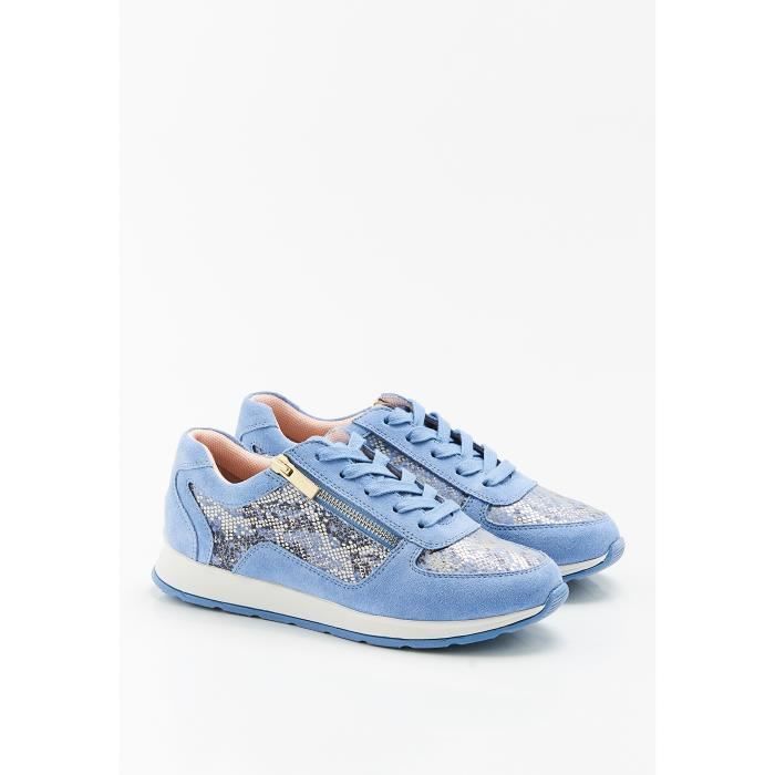 Basket Damart Baskets fantaisie a lacets Amortyl Bleu Grise Femme Cuir Compense Bleu grise Cdiscount Chaussures