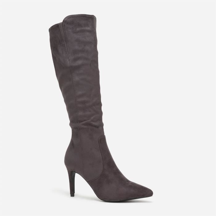 Bottes Femme LA MODEUSE Gris fonc Talon aiguille 9cm Tige
