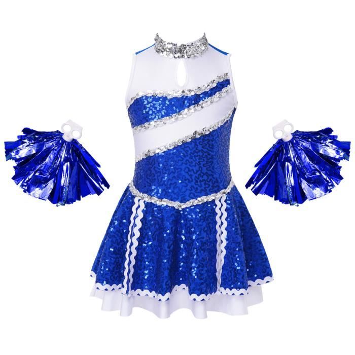Costume Cheerleader Per Bambina 6-12 Anni Con Pon Pon – Rosso O Blu, Perfetto Per Halloween E Carnevale